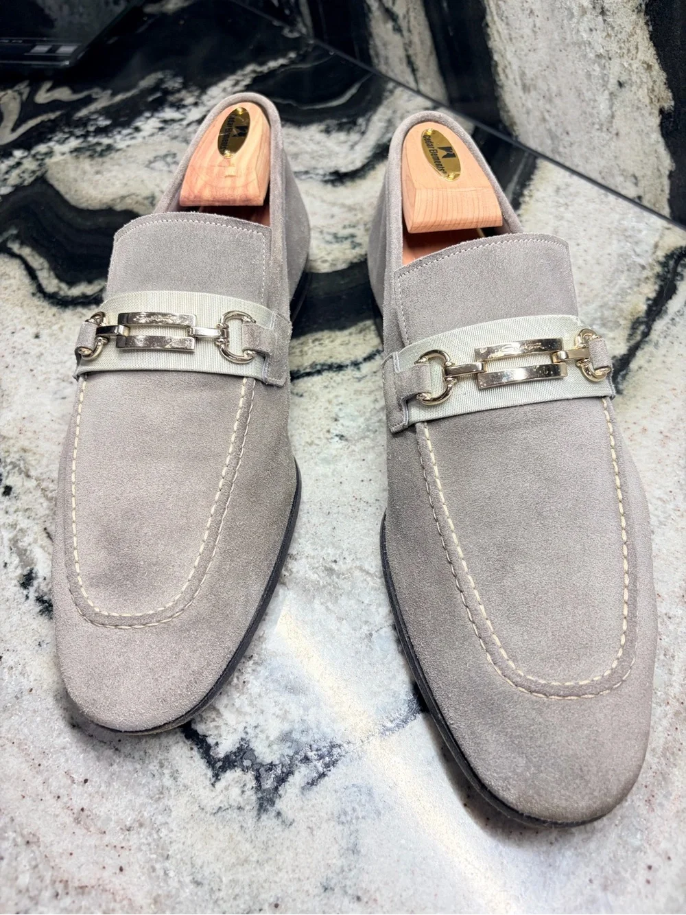 Santoni Fatte a Mano Gray Suede Horsebit Loafers UK 8.5 US 9.5 Made in Italy